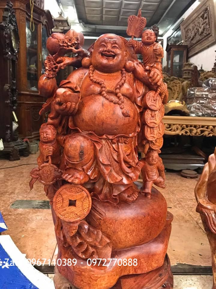 2 Pho Tượng Gỗ Hương Đỏ Lào, Đông Con Nhiều Cháu,