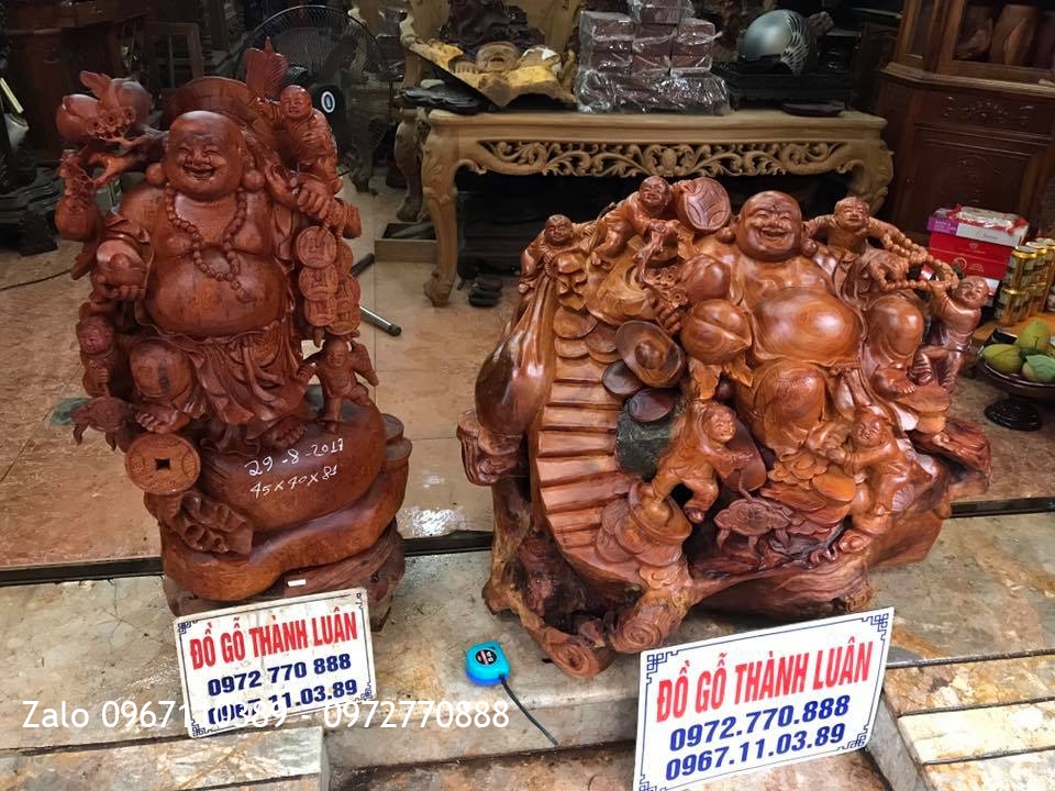 2 Pho Tượng Gỗ Hương Đỏ Lào, Đông Con Nhiều Cháu,,