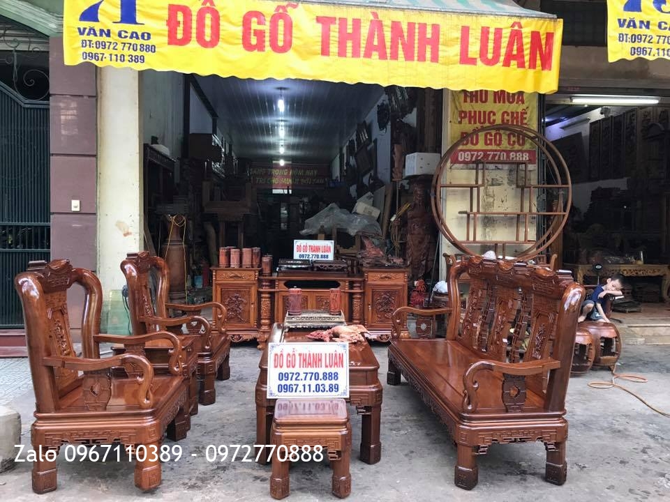 Bàn Giao Bộ Bàn ghế Minh Quốc Triện Gỗ Gụ, Kệ Tivi Gỗ Hương. GD A Đăng Hải Phòng