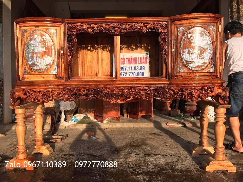 Tủ Chè Gỗ Tứ Linh, Lèo Hồng 3 Cánh Gỗ Gụ Quảng Bình VÍP,