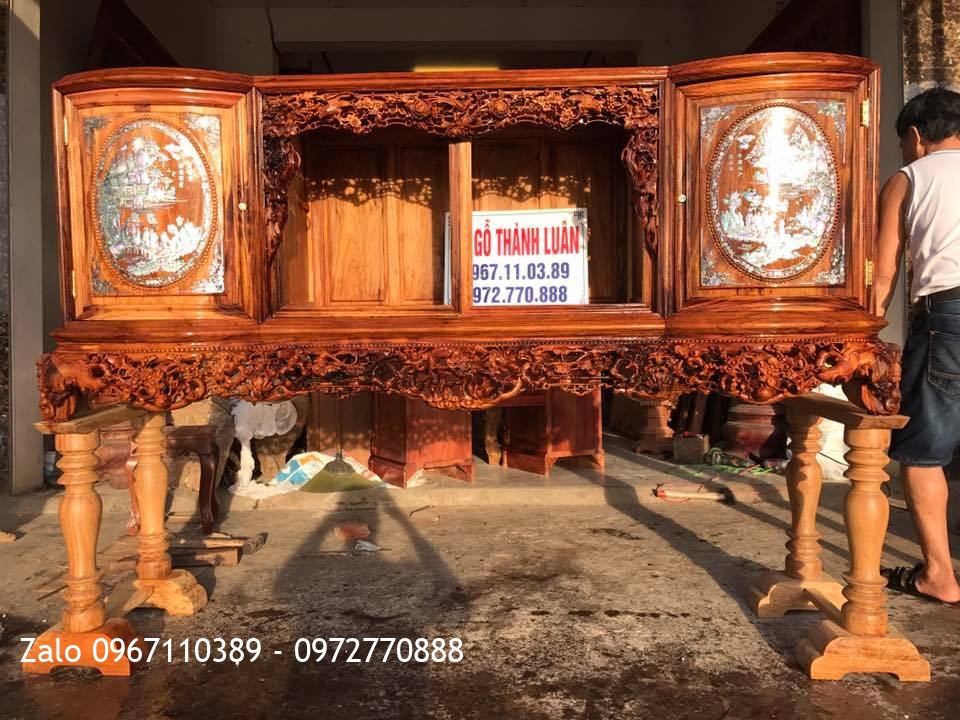 Tủ Chè Gỗ Tứ Linh, Lèo Hồng 3 Cánh Gỗ Gụ Quảng Bình VÍP.