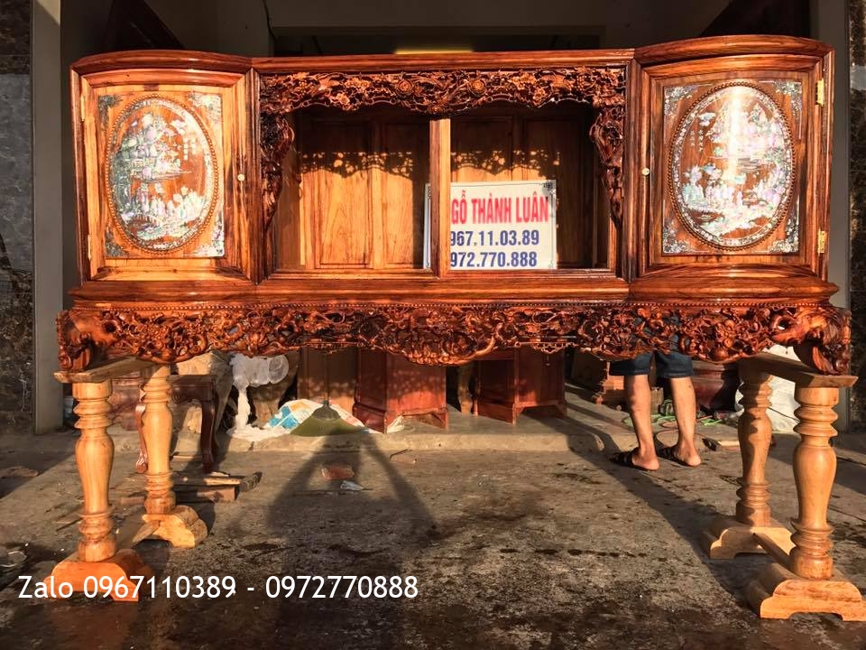 Tủ Chè Gỗ Tứ Linh, Lèo Hồng 3 Cánh Gỗ Gụ Quảng Bình VÍP.: