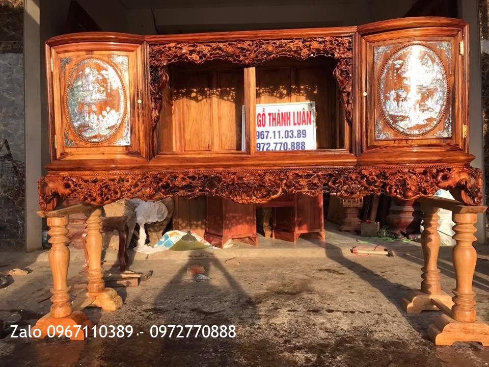 Tủ Chè Gỗ Tứ Linh, Lèo Hồng 3 Cánh Gỗ Gụ Quảng Bình VÍP