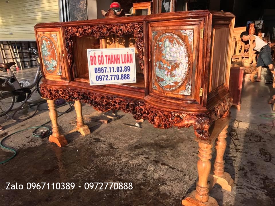 Tủ Chè Gỗ Tứ Linh, Lèo Hồng 3 Cánh Gỗ Gụ Quảng Bình VÍP::