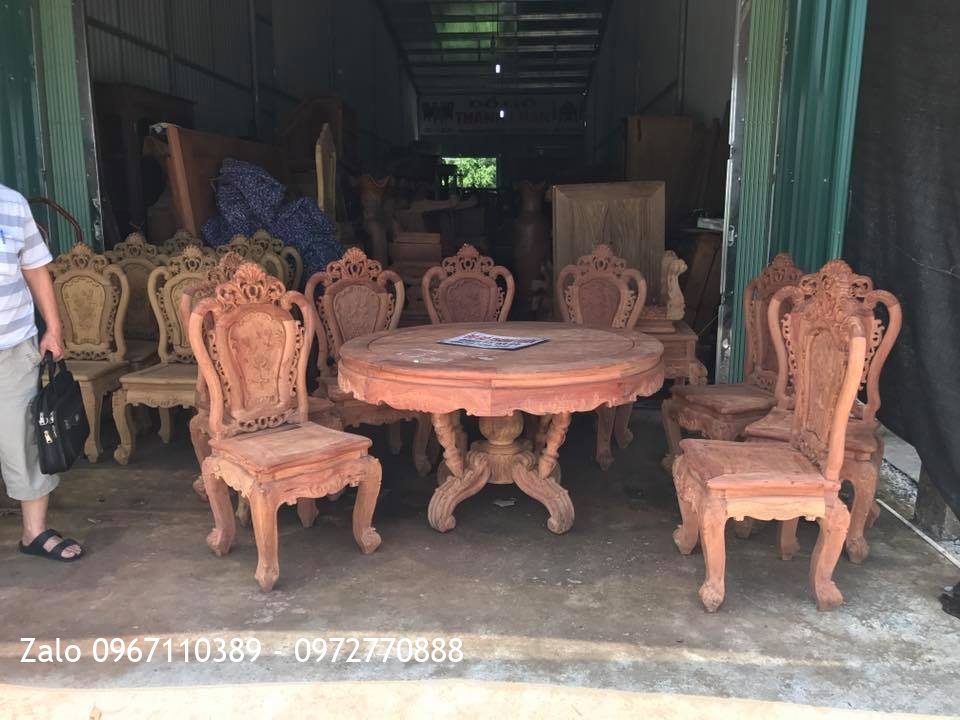 Bộ Bàn Ghế Ăn Gỗ Hương Đỏ Lào 8 Ghế 1 Bàn