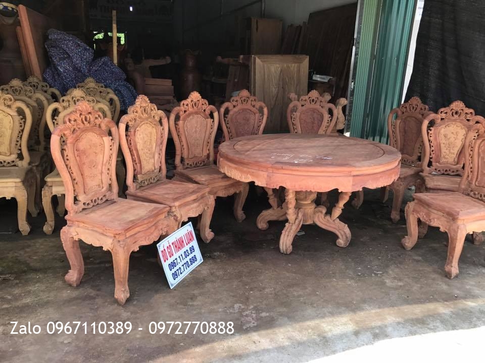 Bộ Bàn Ghế Ăn Gỗ Hương Đỏ Lào 8 Ghế 1 Bàn,.