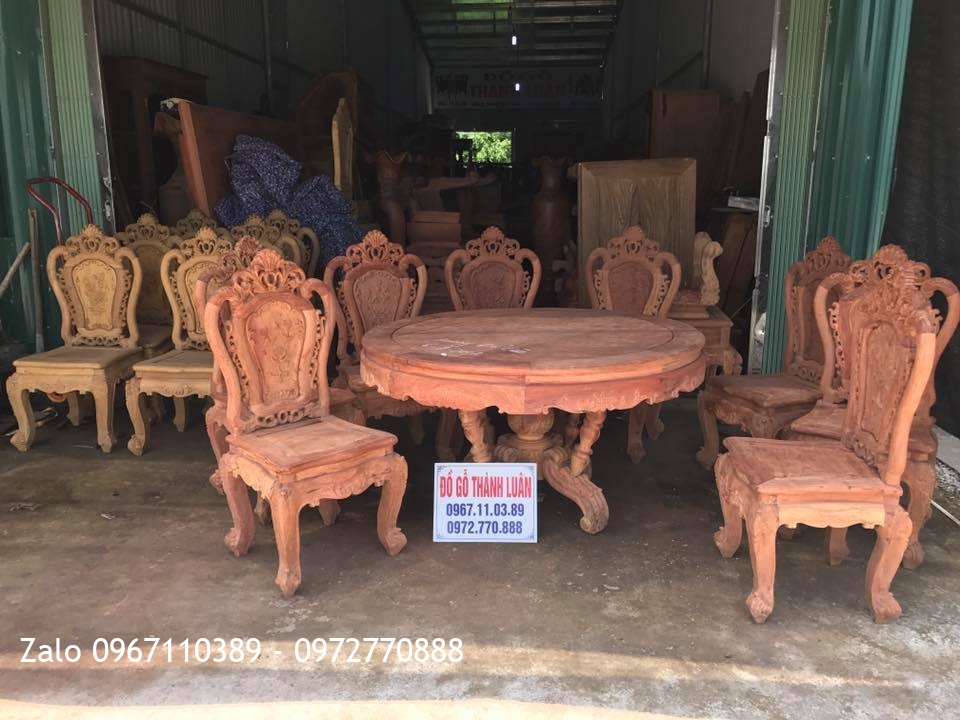 Bộ Bàn Ghế Ăn Gỗ Hương Đỏ Lào 8 Ghế 1 Bàn.
