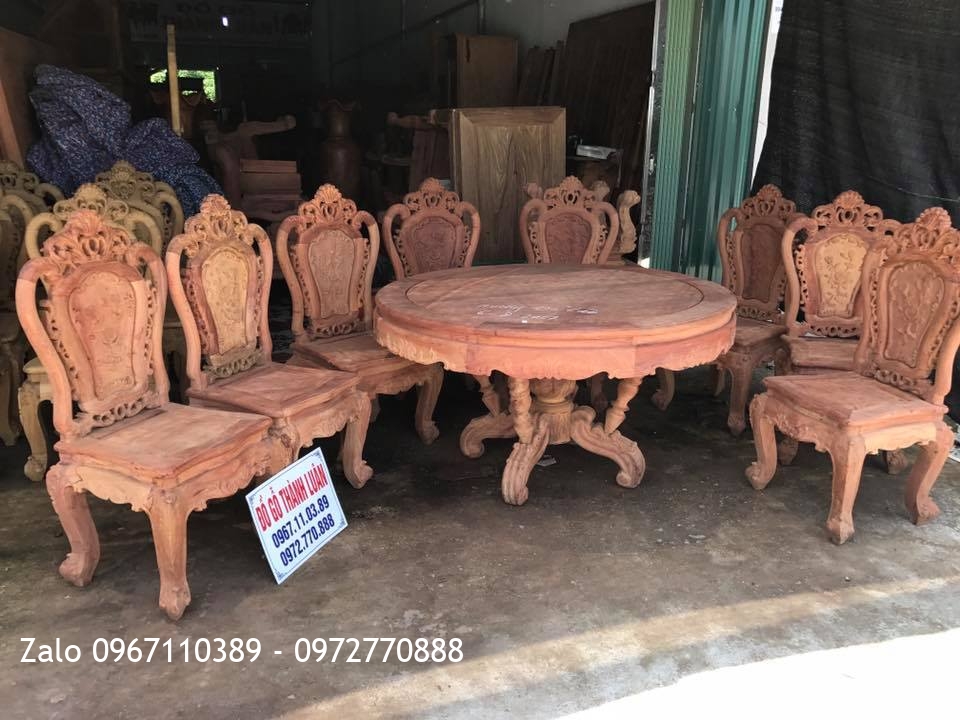 Bộ Bàn Ghế Ăn Gỗ Hương Đỏ Lào 8 Ghế 1 Bàn::.