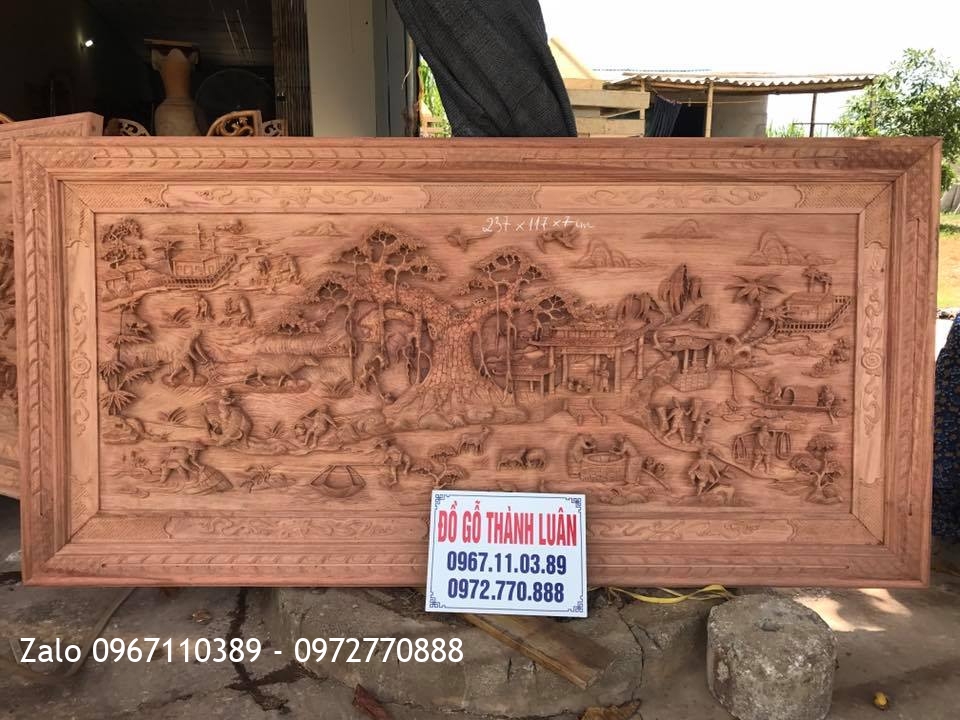 2 Bức Tranh Đồng Quê Gỗ Hương Đá Nam Phi dày 7cm.