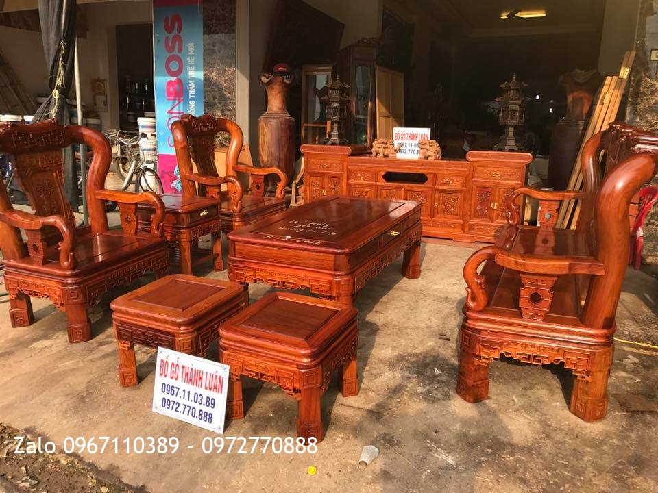 VIP Bàn Ghế Quốc Triện, Kệ Tivi Gỗ Hương Đỏ. Chú Hùng Yên Bái
