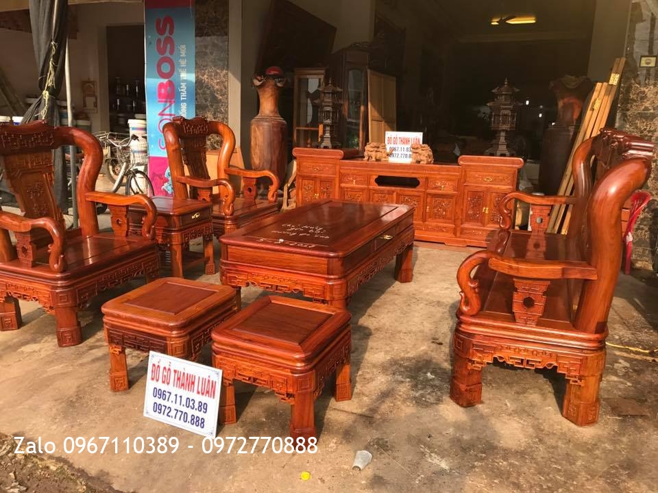 VIP Bàn Ghế Quốc Triện, Kệ Tivi Gỗ Hương Đỏ. Chú Hùng Yên Bái.