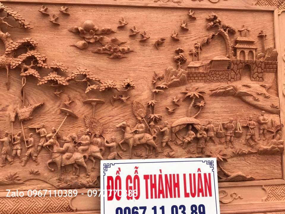 Tranh Gỗ Đục Vinh Quy Bái Tổ Gỗ Hương Đá.2m17x1m.