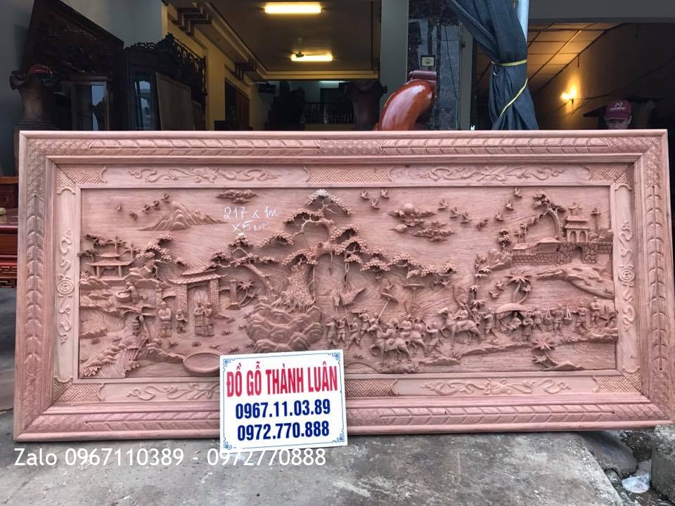 Tranh Gỗ Đục Vinh Quy Bái Tổ Gỗ Hương Đá.2m17x1m::