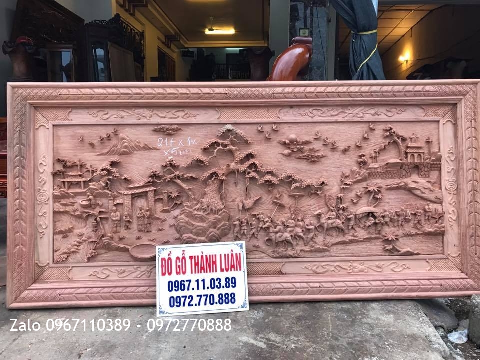 Tranh Gỗ Đục Vinh Quy Bái Tổ Gỗ Hương Đá.2m17x1m::.