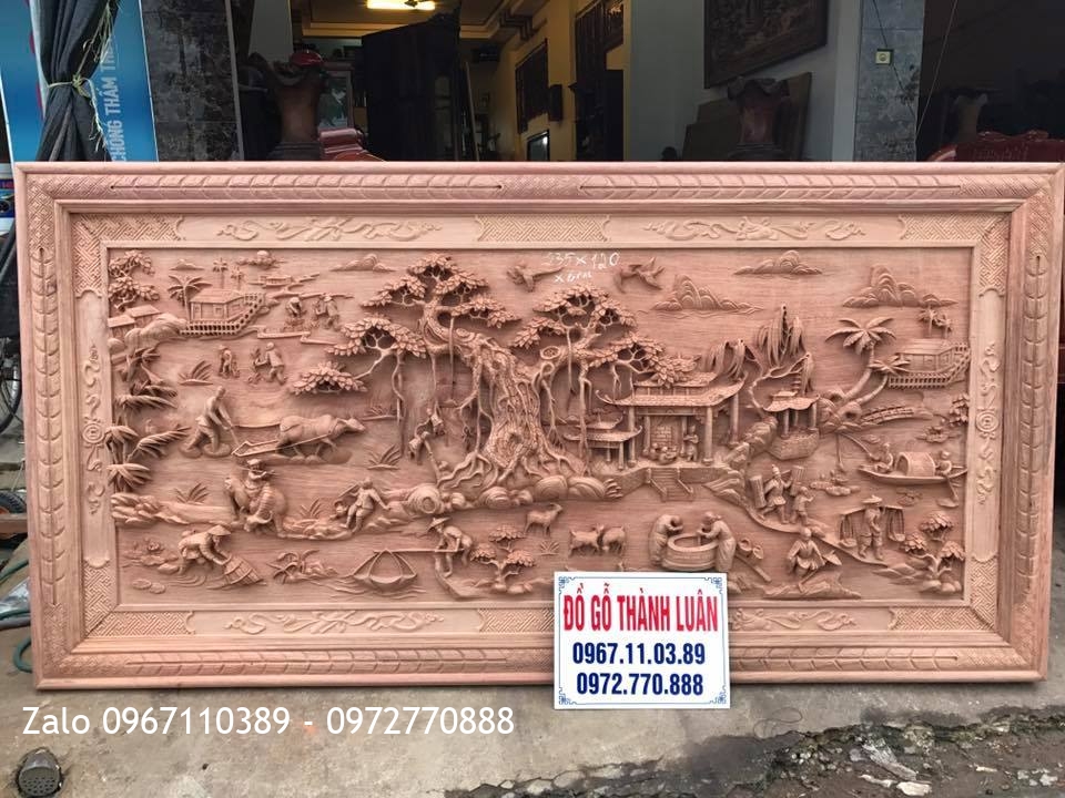 Tranh Vinh Quy, Đồng Quê, Thuận Buồm Gỗ Hương Đá.