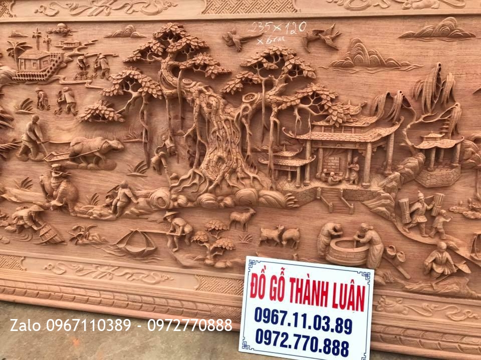 Tranh Vinh Quy, Đồng Quê, Thuận Buồm Gỗ Hương Đá.