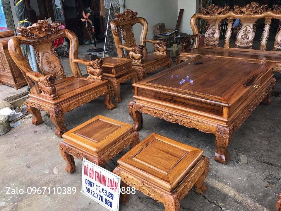 Bộ Bàn Ghế Minh Nghê Gỗ Gụ Ta Quảng Bình C12.10 Món. Kệ Tivi. A Tuấn Nghệ An.