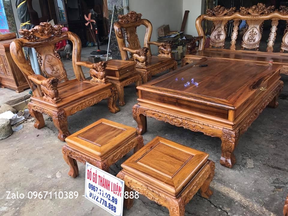 Bộ Bàn Ghế Minh Nghê Gỗ Gụ Ta Quảng Bình C12.10 Món. Kệ Tivi. A Tuấn Nghệ An.