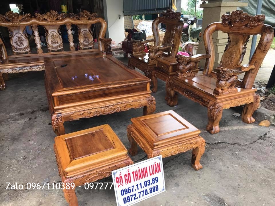 Bộ Bàn Ghế Minh Nghê Gỗ Gụ Ta Quảng Bình C12.10 Món. Kệ Tivi. A Tuấn Nghệ An.