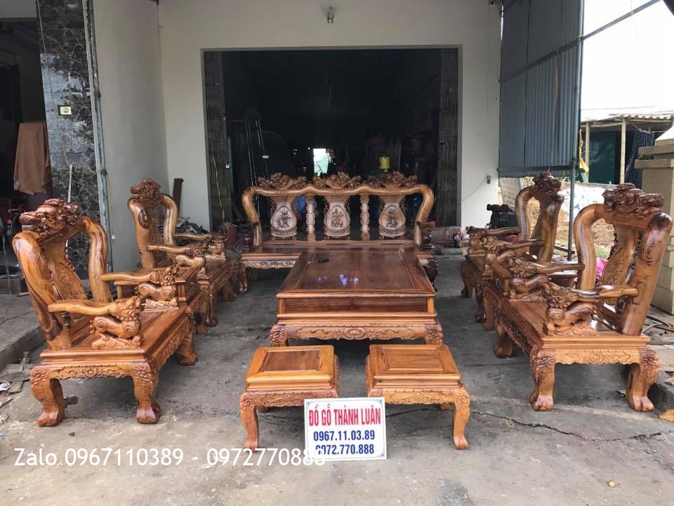 Bộ Bàn Ghế Minh Nghê Gỗ Gụ Ta Quảng Bình C12.10 Món. A Tuấn Nghệ An