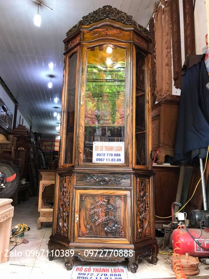 Tủ Rượu Góc Gỗ Mun Hoa. Khách Cẩm Phả Quảng Ninh,