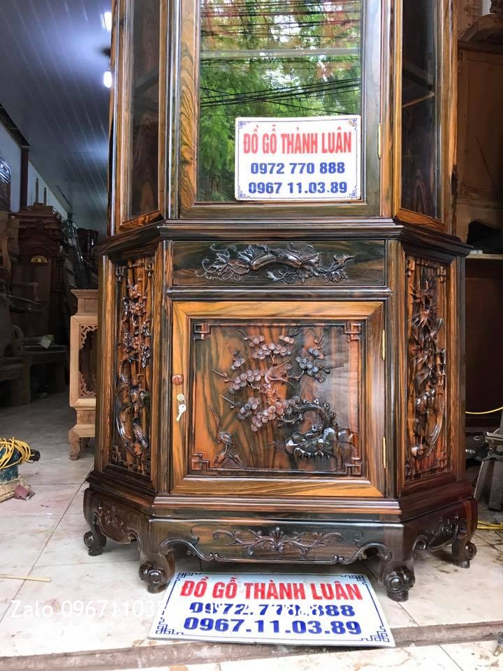 Tủ Rượu Góc Gỗ Mun Hoa. Khách Cẩm Phả Quảng Ninh,