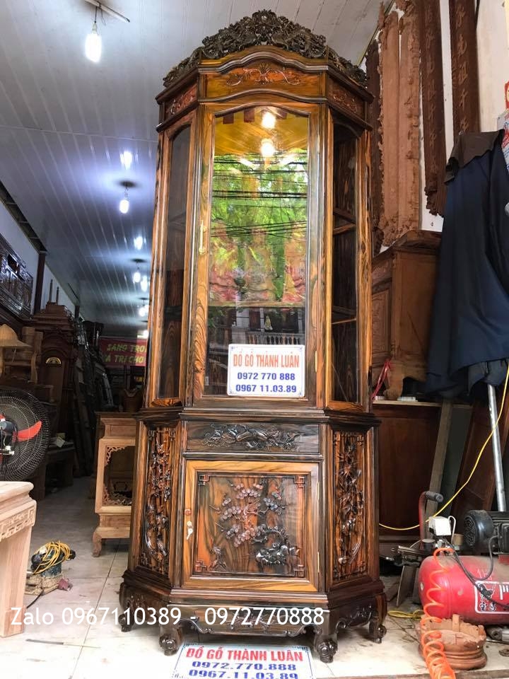 Tủ Rượu Góc Gỗ Mun Hoa. Khách Cẩm Phả Quảng Ninh,,