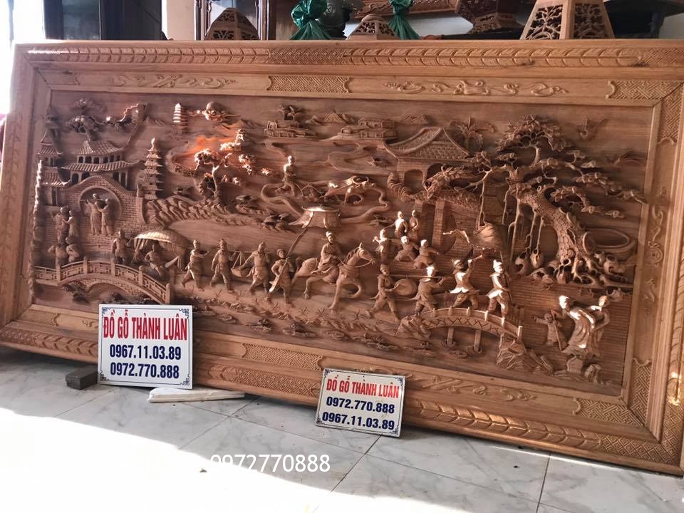 Tranh Vinh Quy Bái Tổ Gỗ Gõ Đỏ.2m56-1m26. Dày 7,5cm