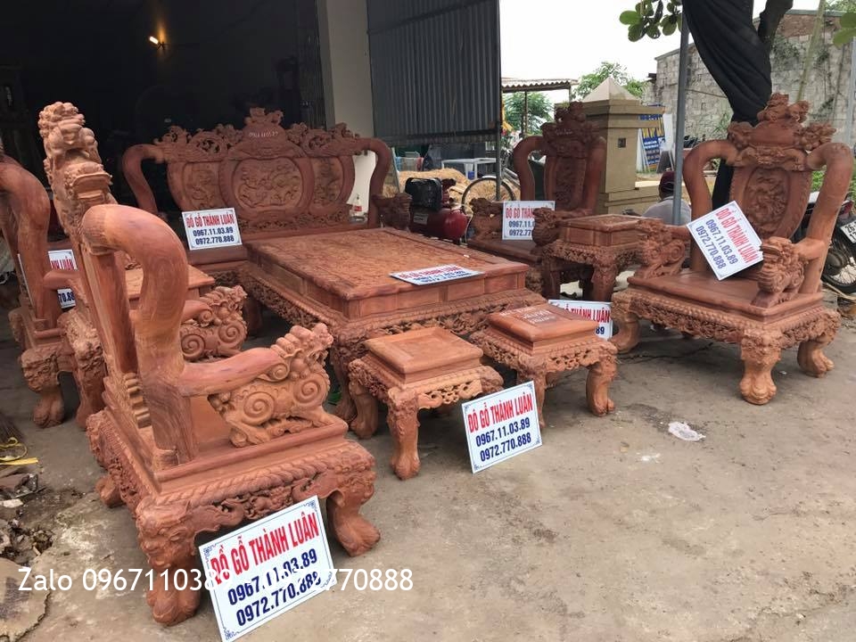 Bộ bàn ghế Nghê Bảo Đỉnh Gỗ Hương Lào cột 13.SIÊU KHỦNG.