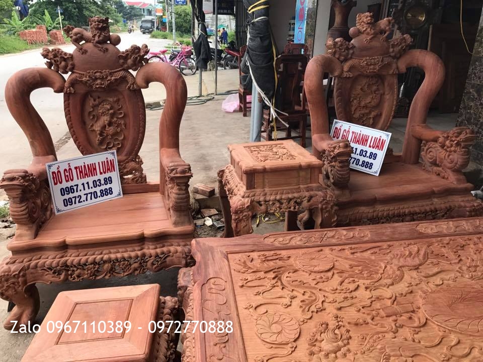 Bộ bàn ghế Nghê Bảo Đỉnh Gỗ Hương Lào cột 13.SIÊU KHỦNG: