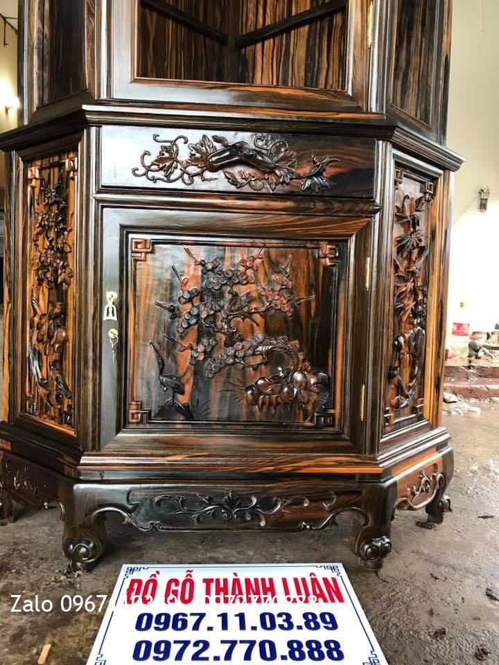 Tủ Góc Gỗ Mun Hoa Và 3 Ông Phúc Lộc Thọ. A Thắng Bình Dương