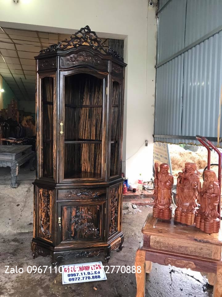 Tủ Góc Gỗ Mun Hoa Và 3 Ông Phúc Lộc Thọ. A Thắng Bình Dương:.