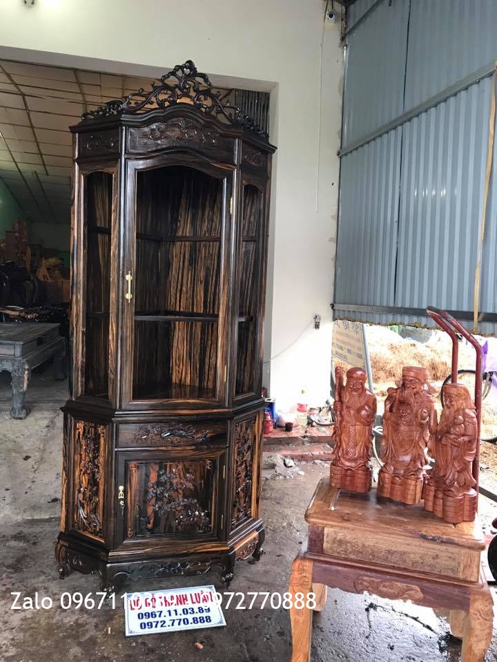 Tủ Góc Gỗ Mun Hoa Và 3 Ông Phúc Lộc Thọ. A Thắng Bình Dương: