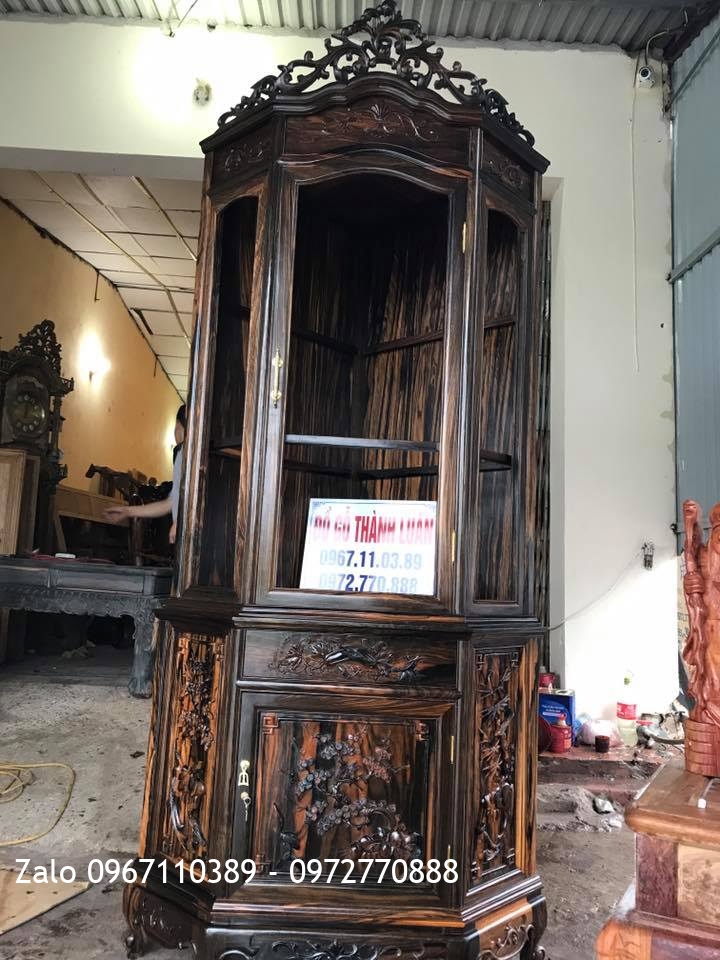 Tủ Góc Gỗ Mun Hoa Và 3 Ông Phúc Lộc Thọ. A Thắng Bình Dương::.