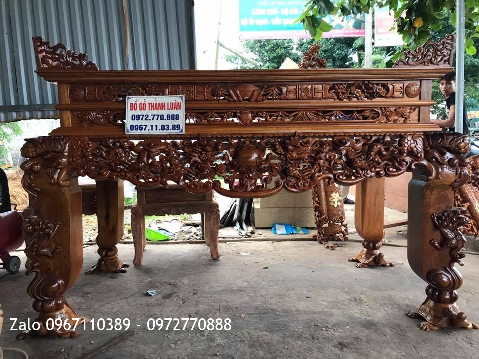 Sập Thờ Lưỡng Long Trầu Mặt Nguyệt, Cuốn Thư Câu Đối. Chị Diễm Phương Châu Đốc An Giang.