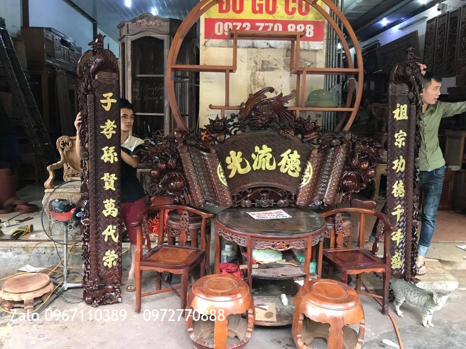 Bộ Cuốn Thư Câu Đối Gỗ Gụ Mẫu Phượng Hoàng. A Vĩnh Lào Cai,