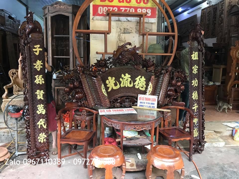 Bộ Cuốn Thư Câu Đối Gỗ Gụ Mẫu Phượng Hoàng. A Vĩnh Lào Cai.