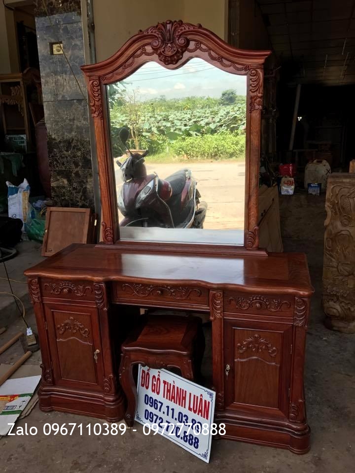 Bàn Trang Điểm(Bàn Phấn) Gỗ Hương Mẫu Bông Lúa. A Mạnh Mỹ Đình HN.