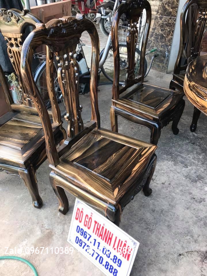 Bộ Bàn Ghế Ăn Gỗ Mun Mẫu Cây Đàn. A Mạnh Mỹ Đình HN.