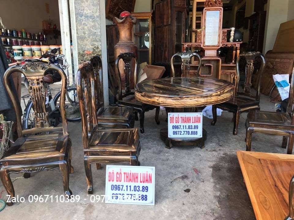 Bộ Bàn Ghế Ăn Gỗ Mun Mẫu Cây Đàn. A Mạnh Mỹ Đình HN::