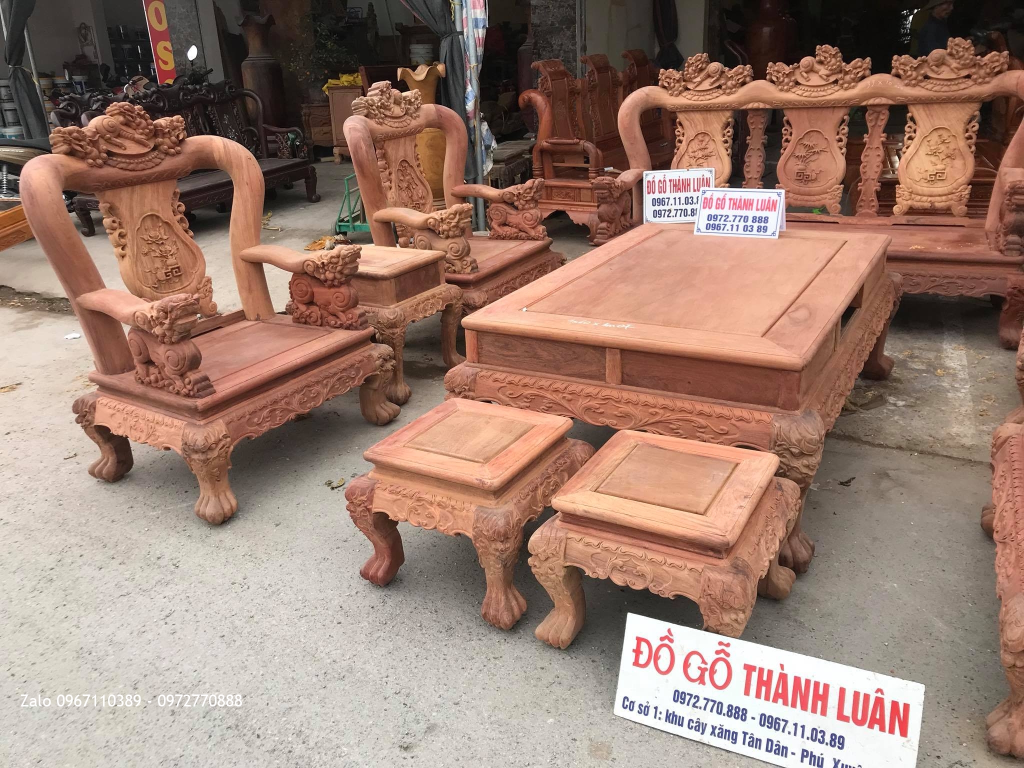 Bộ Ghế Minh Quốc Nghê Gỗ Gõ Đỏ Vip