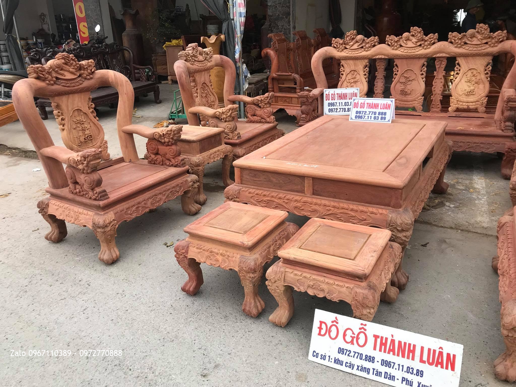 Bộ Bàn Ghế Minh Quốc Nghê Gỗ Hương Đỏ Lào VÍP.Cột.10 Món