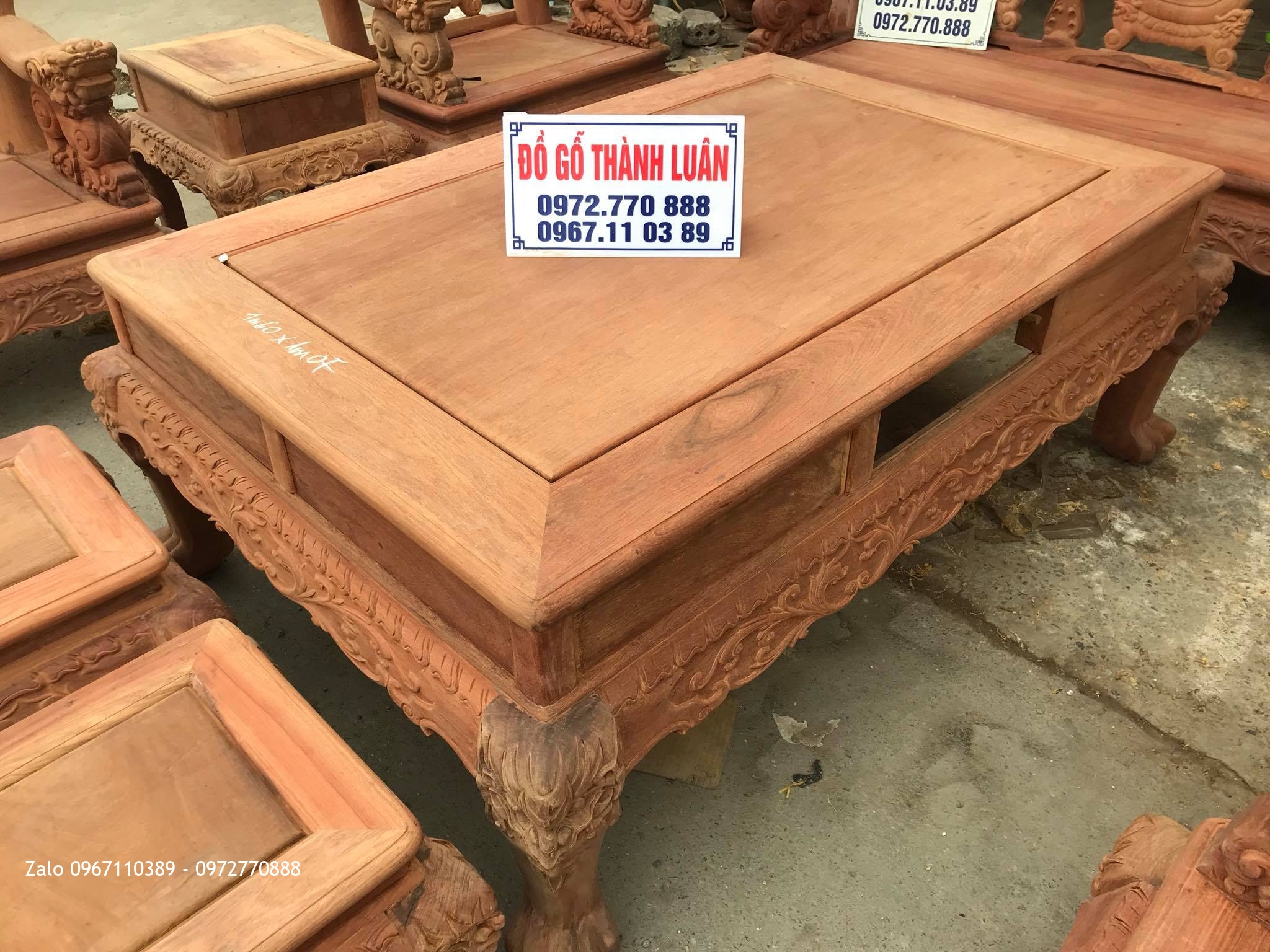 Bộ Bàn Ghế Minh Quốc Nghê Gỗ Hương Đỏ Lào VÍP.Cột.10 Món: