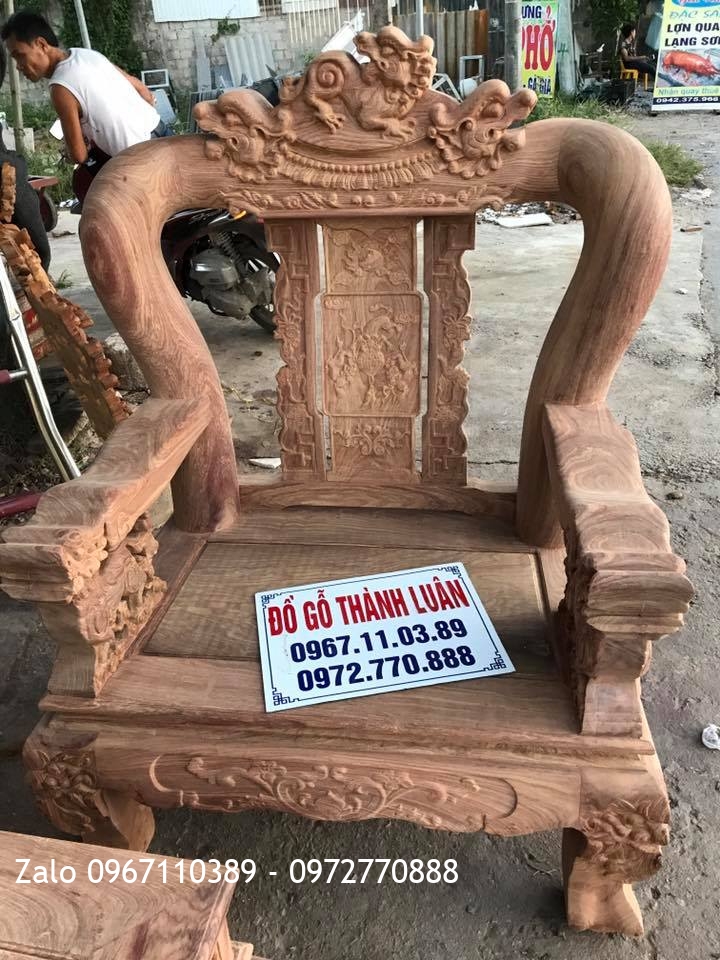 Bộ Bàn Ghế Minh Quốc Nghê Cột 14 Gỗ Hương Vân Nam Phi.