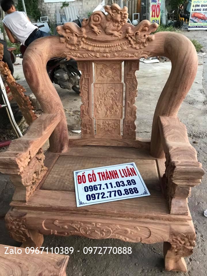 Bộ Bàn Ghế Minh Quốc Nghê Cột 14 Gỗ Hương Vân Nam Phi.