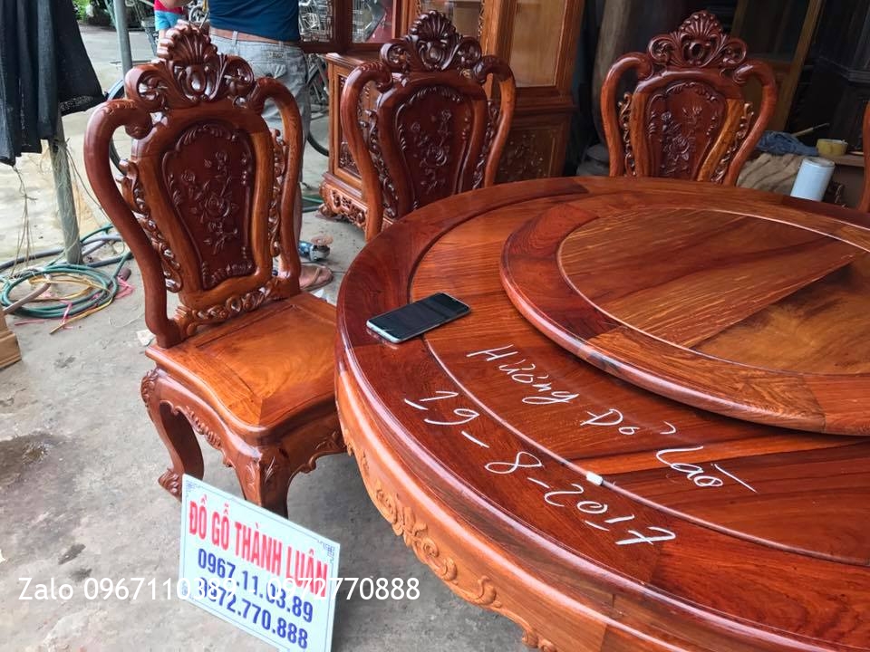 Bộ Ghế Ăn Mẫu Lu-i, Tủ Rượu Gỗ Hương Đỏ Lào. Khách Vĩnh Phúc,