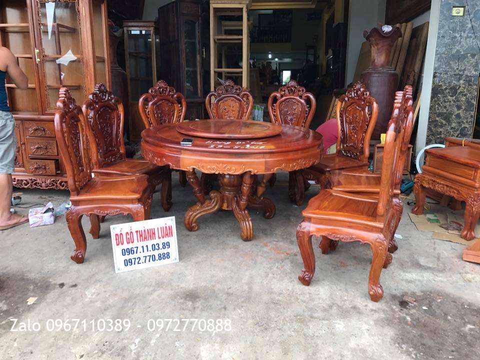Bộ Ghế Ăn Mẫu Lu-i, Tủ Rượu Gỗ Hương Đỏ Lào. Khách Vĩnh Phúc.