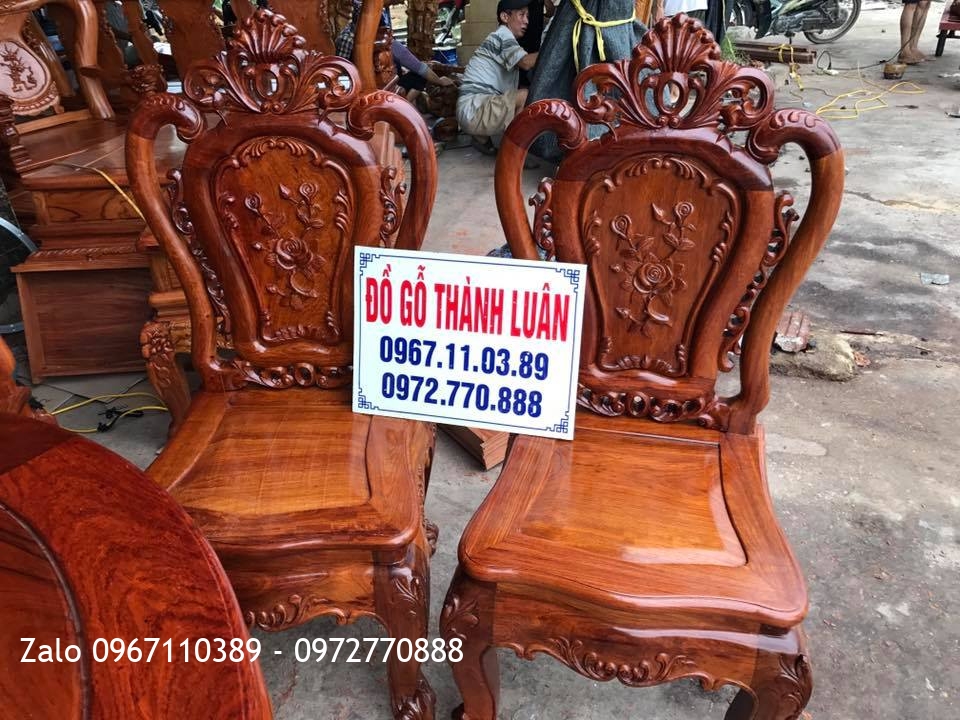 Bộ Ghế Ăn Mẫu Lu-i, Tủ Rượu Gỗ Hương Đỏ Lào. Khách Vĩnh Phúc.
