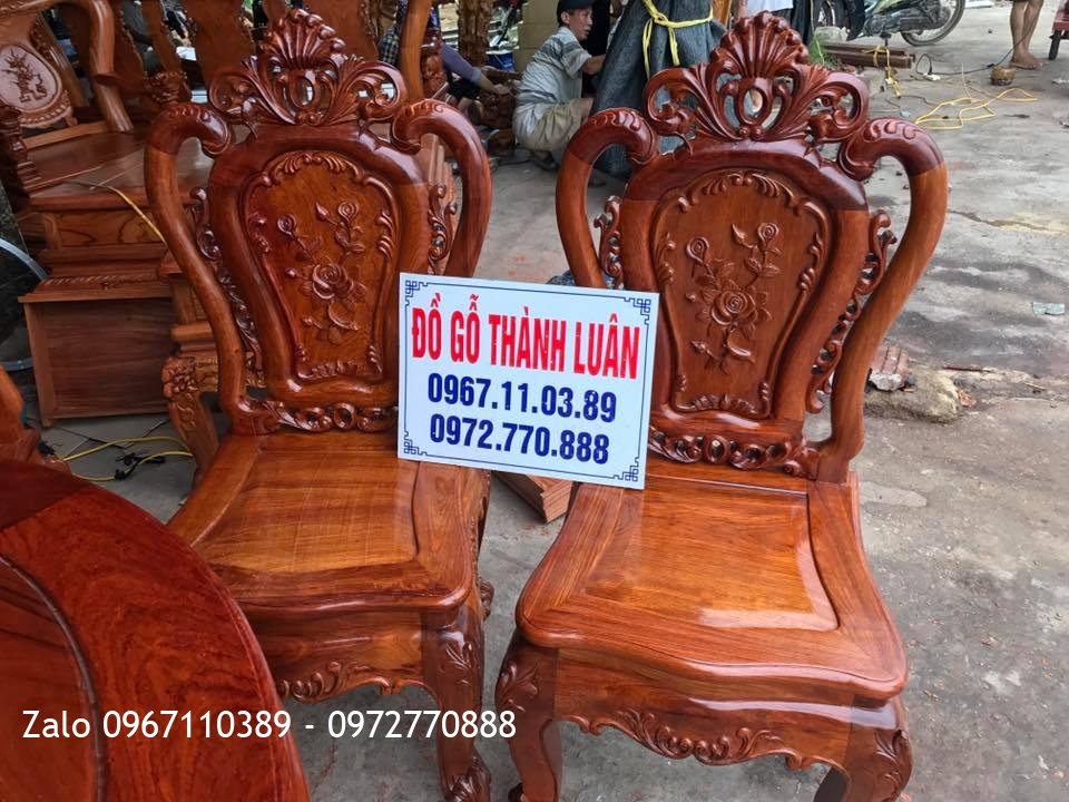 Bộ Ghế Ăn Mẫu Lu-i, Tủ Rượu Gỗ Hương Đỏ Lào. Khách Vĩnh Phúc.