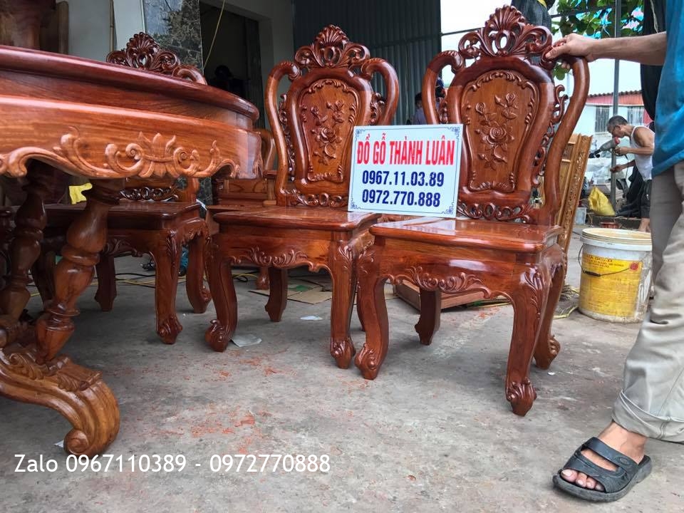 Bộ Ghế Ăn Mẫu Lu-i, Tủ Rượu Gỗ Hương Đỏ Lào. Khách Vĩnh Phúc..